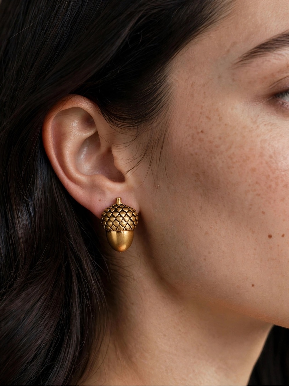 New Amimi Gold Acorn Stud Earrings Nature Woodland Autumn S925 Silver Posts Boho